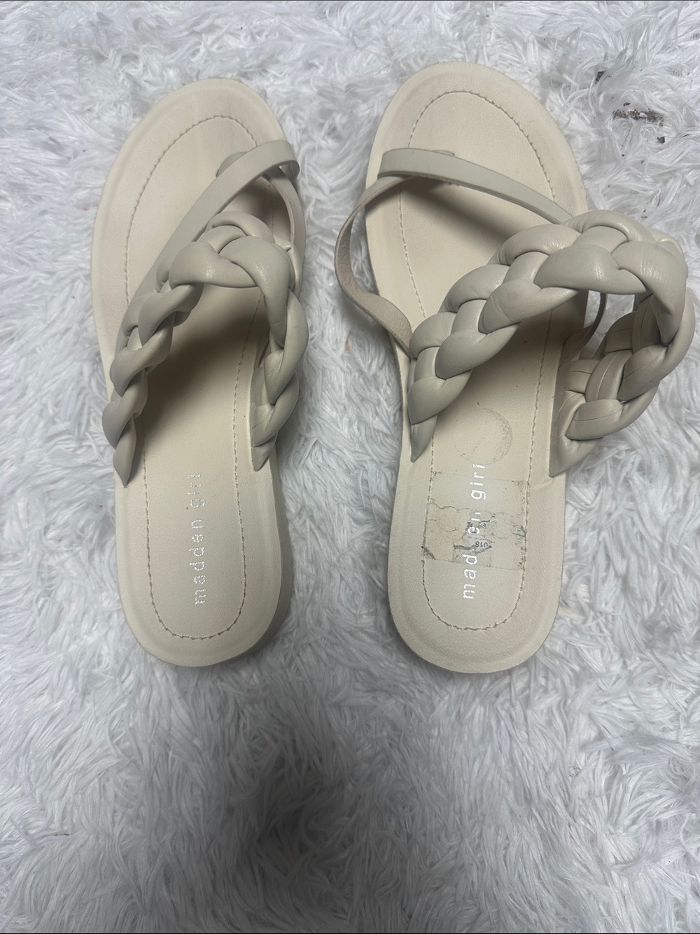 Madden Girl Cream Braided Toe-Loop Sandals